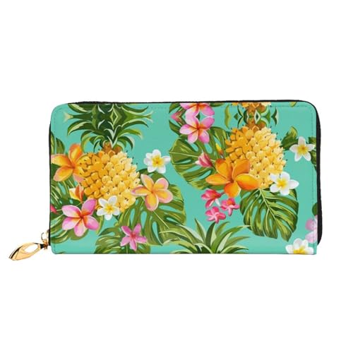 JONGYA Goldfish Lotus Blumen bedrucktes Leder lange Handbrieftasche mit vollem Druck, zeigt Mode und Kreativität, Tropische Frucht-Ananas, Einheitsgröße von JONGYA