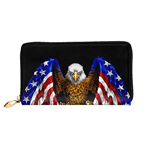 JONGYA Goldfish Lotus Blumen bedrucktes Leder lange Handbrieftasche mit vollem Druck, zeigt Mode und Kreativität, USA-Flagge, Patriotischer Adler, Einheitsgröße von JONGYA