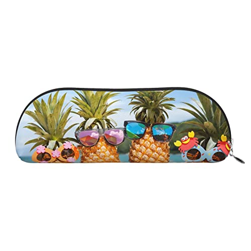 JONGYA Halbrunde Aufbewahrungstasche aus Leder mit Ananas-Frucht-Sonnenbrille, Sand, Strand, stilvolle und funktionale Bleistifttasche, Aufbewahrungstasche, Make-up-Tasche, Mehrzweck-Organizer-Tasche, von JONGYA