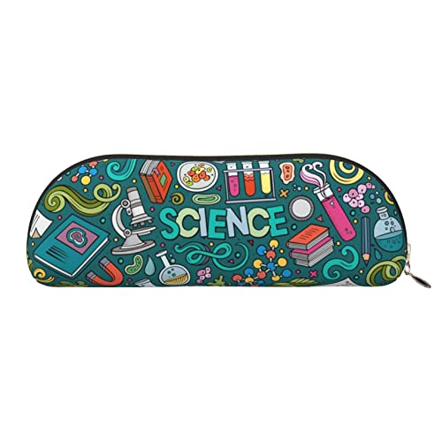 JONGYA Halbrunde Aufbewahrungstasche aus Leder mit Cartoon-Wissenschaftsthema – stilvolle und funktionale Federmäppchen, Aufbewahrungstasche, Make-up-Tasche, Mehrzweck-Organizer-Tasche, vielseitige von JONGYA