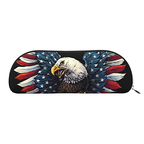 JONGYA Halbrunde Aufbewahrungstasche aus Leder mit amerikanischer Adlerflagge – stilvolle und funktionale Federmäppchen, Aufbewahrungstasche, Make-up-Tasche, Mehrzweck-Organizer-Tasche, vielseitige von JONGYA