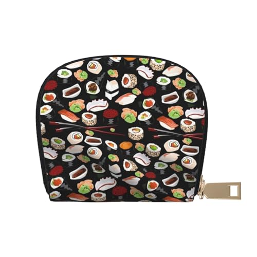 JONGYA Honey Bee Stilvolle bedruckte Ledertasche mit 12 Fächern für Karten und kleine Objekte., Japanisches Sushi schwarz, Einheitsgröße, Visitenkartenhalter von JONGYA