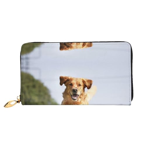 JONGYA Lange Handbrieftasche aus Leder mit Blumen- und Schmetterlings-Aufdruck, zeigt Mode und Kreativität, Golden Retriever Running, Einheitsgröße von JONGYA