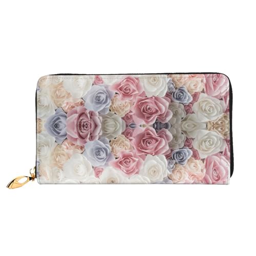 JONGYA Lange Handgeldbörse aus Leder mit Rosenblüten und Blumendruck, zeigt Mode und Kreativität, Rose Blume Floral, Einheitsgröße von JONGYA