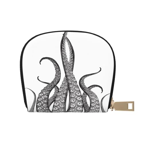 JONGYA Libelle schwarze stilvolle bedruckte Ledertasche mit 12 Fächern für Karten und kleine Objekte., Octopus Tentakel, Einheitsgröße, Visitenkartenhalter von JONGYA