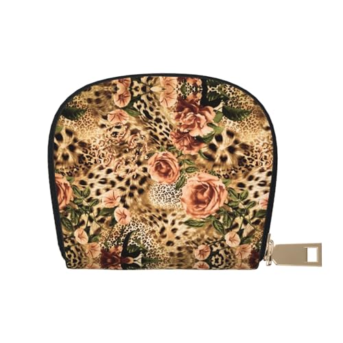 JONGYA Mexikanische Otomi Tiere stilvolle bedruckte Ledertasche mit 12 Fächern für Karten und kleine Objekte., gestreiftes Leopard, Einheitsgröße, Visitenkartenhalter von JONGYA