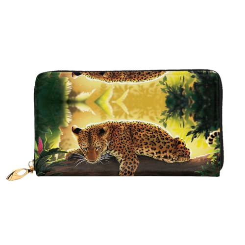 JONGYA Niedliche Handtasche aus Leder mit Seekuh bedruckt, lange Handtasche mit vollem Druck, zeigt Mode und Kreativität, Lustiger Leopard, Einheitsgröße von JONGYA