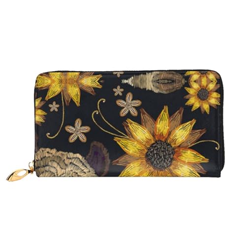 JONGYA Niedliche Handtasche aus Leder mit Seekuh bedruckt, lange Handtasche mit vollem Druck, zeigt Mode und Kreativität, Süße Panda-Sonnenblume, Einheitsgröße von JONGYA