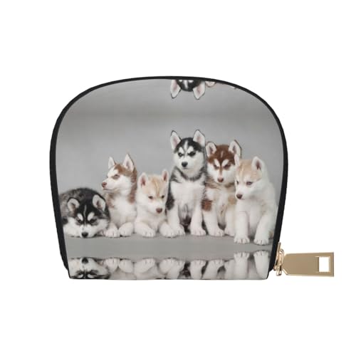 JONGYA Niedliche gepunktete stilvolle bedruckte Ledertasche mit 12 Fächern für Karten und kleine Objekte., Schöne Husky., Einheitsgröße, Visitenkartenhalter von JONGYA