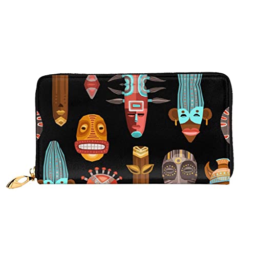 JONGYA Ocean Wave bedruckte lange Handgeldbörse aus Leder mit vollem Druck, zeigt Mode und Kreativität, African Ritual Ethnic Tribal Masken, Einheitsgröße von JONGYA