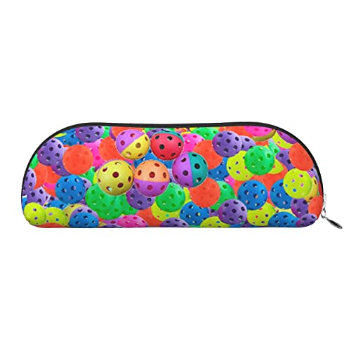 JONGYA Pickleball Bälle Farbmuster Leder halbrunde Aufbewahrungstasche – Stilvolle und funktionale Bleistifttasche, Aufbewahrungstasche, Make-up-Tasche, Mehrzweck-Organizer, Tasche, vielseitige von JONGYA