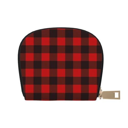 JONGYA Plaid rot und schwarz stilvolle bedruckte Ledertasche mit 12 Fächern für Karten und kleine Objekte., Kariert, rot und schwarz, Einheitsgröße, Visitenkartenhalter von JONGYA