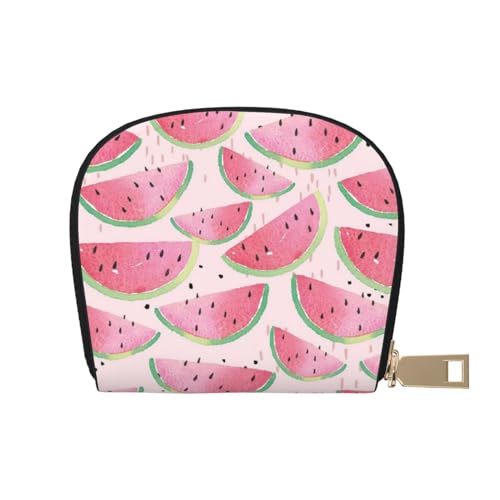 JONGYA Plaid rot und schwarz stilvolle bedruckte Ledertasche mit 12 Fächern für Karten und kleine Objekte., Wassermelone Frische Frucht, Einheitsgröße, Visitenkartenhalter von JONGYA