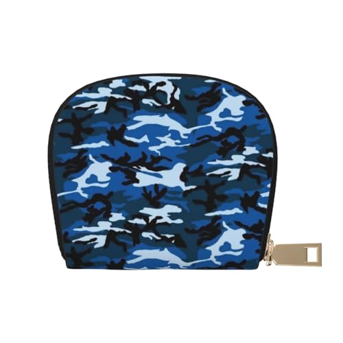 JONGYA Schwarze weiße und rote Rosen, stilvolle bedruckte Ledertasche mit 12 Fächern für Karten und kleine Objekte., Blue Camo2, Einheitsgröße, Visitenkartenhalter von JONGYA