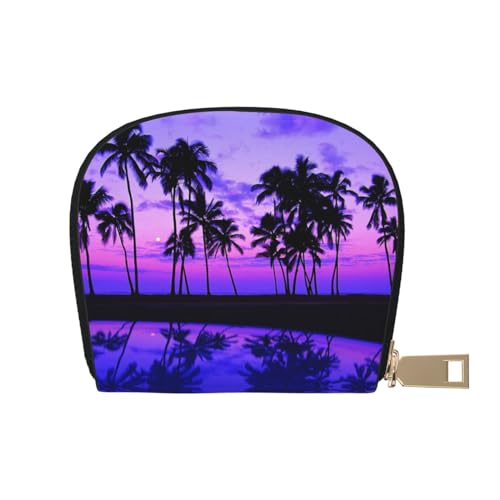 JONGYA Sportball Baseball Stilvolle bedruckte Ledertasche mit 12 Fächern für Karten und kleine Objekte., Palme Purple Sunset, Einheitsgröße, Visitenkartenhalter von JONGYA