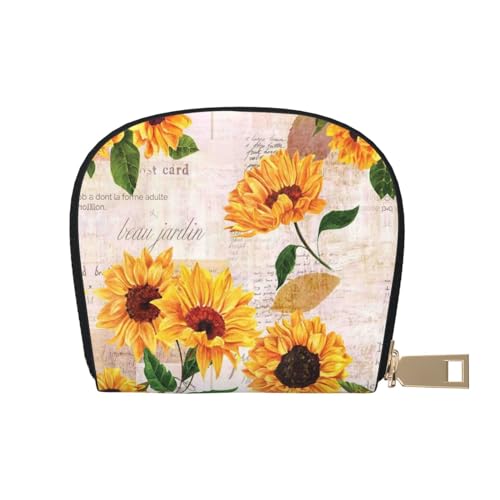 JONGYA Stilvolle bedruckte Lederhülle mit gelben Blüten und orangefarbenen Früchten, mit 12 Fächern für Karten und kleine Objekte., sonnenblume, Einheitsgröße, Visitenkartenhalter von JONGYA