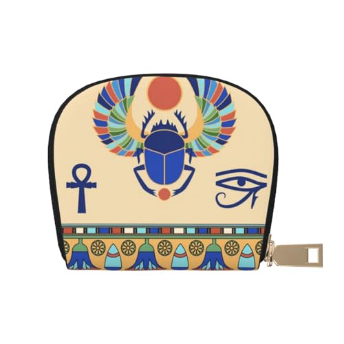 JONGYA Stilvolle bedruckte Ledertasche mit 12 Fächern für Karten und kleine Objekte., Ägyptischer Skarabab, Einheitsgröße, Visitenkartenhalter von JONGYA