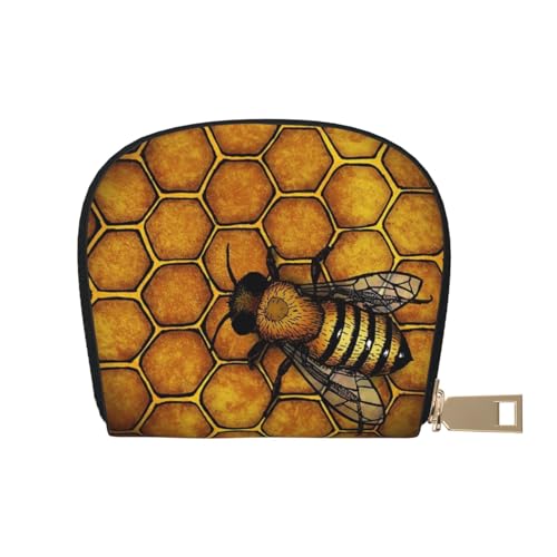 JONGYA Stilvolle bedruckte Ledertasche mit 12 Fächern für Karten und kleine Objekte., Biene Honeybee, Einheitsgröße, Visitenkartenhalter von JONGYA