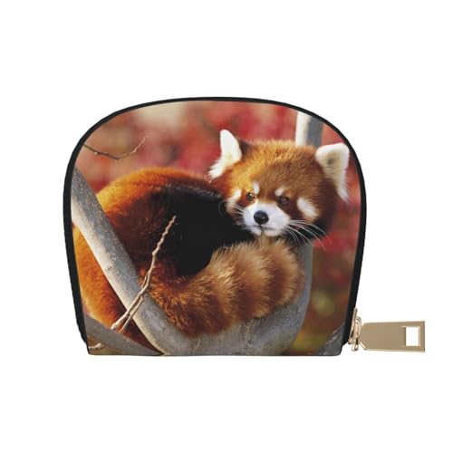 JONGYA Stilvolle bedruckte Ledertasche mit 12 Fächern für Karten und kleine Objekte., Red Panda, Einheitsgröße, Visitenkartenhalter von JONGYA