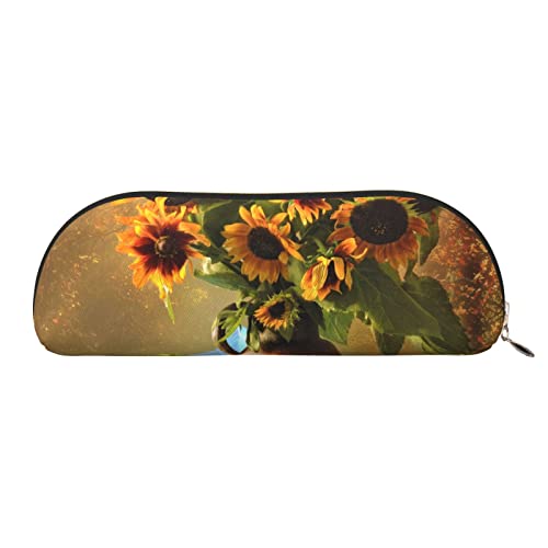 JONGYA Vase, Sonnenblumen-Leder-Aufbewahrungstasche, halbrund, stilvolle und funktionale Bleistifttasche, Aufbewahrungstasche, Make-up-Tasche, Mehrzweck-Organizer, vielseitige Make-up-Tasche, gold, von JONGYA