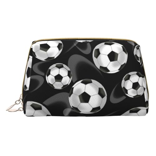 Make-up-Tasche mit Gras-Topf-Motiv, Leder, mit Reißverschluss, perfekt für Kosmetika und Toilettenartikel, Fußball Schwarz, Einheitsgröße von JONGYA