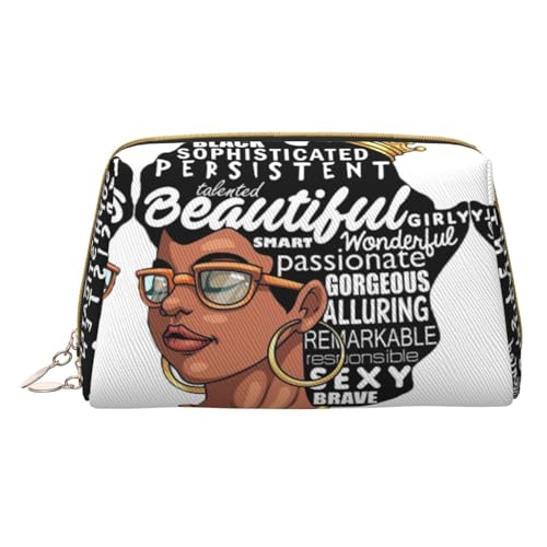 Make-up-Tasche mit Gras-Topf-Motiv, Leder, mit Reißverschluss, perfekt für Kosmetika und Toilettenartikel, Melanin Afro Woman, Einheitsgröße von JONGYA