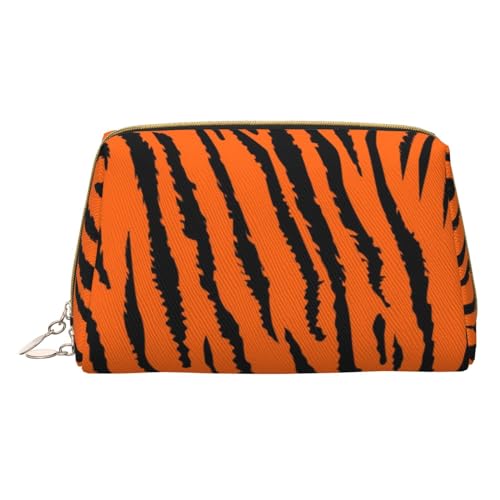 Make-up-Tasche mit Gras-Topf-Motiv, Leder, mit Reißverschluss, perfekt für Kosmetika und Toilettenartikel, Orange Tiger Leopard, Einheitsgröße von JONGYA