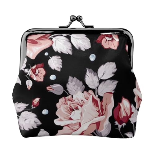 Moon Stars and Planets Damen Leder Kiss Lock Münzbörse - Stilvolle und kompakte Münzbörse für den täglichen Gebrauch, rosa blume, Einheitsgröße, Münztasche von JONGYA