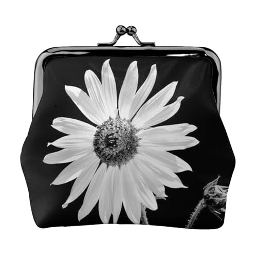 Paint Wooden Board Sunflower Damen Leder Kiss Lock Münzbörse - Stilvolle und kompakte Münzbörse für den täglichen Gebrauch, sonnenblume, Einheitsgröße, Münztasche von JONGYA