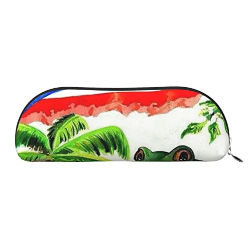 Puerto Rico-Flagge, Frosch, Palmen, Leder, halbrund, Aufbewahrungstasche, Make-up-Tasche, Mehrzweck-Organizer, vielseitige Make-up-Tasche, silber, Einheitsgröße, Kosmetiktasche von JONGYA