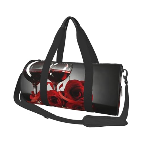 Retro Cool Camera Collection Bedruckte Freizeit Zylindrische Gepäcktasche, leicht, langlebig und einfach zu tragen, Rotwein-Rose und Kerze, Einheitsgröße von JONGYA