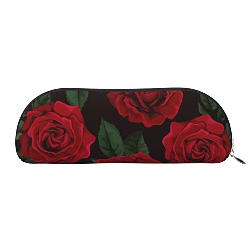 Rote Rose Leder-Aufbewahrungstasche, halbrund, stilvolle und funktionale Bleistifttasche, Aufbewahrungstasche, Make-up-Tasche, Mehrzweck-Organizer-Tasche, vielseitige Make-up-Tasche, silber, von JONGYA