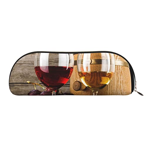 Rotwein-Galsse und Trauben mit halbrunder Aufbewahrungstasche aus Holz – stilvolle und funktionale Bleistifttasche, Aufbewahrungstasche, Make-up-Tasche, Mehrzweck-Organizer, vielseitige von JONGYA