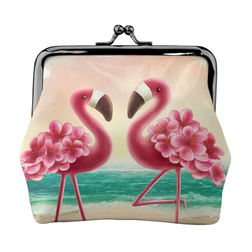 Schöne lila Schmetterling Kunst Damen Leder Kiss Lock Münzbörse - Stilvolle und kompakte Münzbörse für den täglichen Gebrauch, Zwei Flamingos, Einheitsgröße, Münztasche von JONGYA