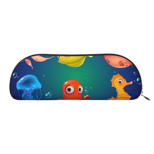 Sea Life Leder-Aufbewahrungstasche, halbrund, stilvolle und funktionale Bleistifttasche, Aufbewahrungstasche, Make-up-Tasche, Mehrzweck-Organizer-Tasche, vielseitige Make-up-Tasche, silber, von JONGYA