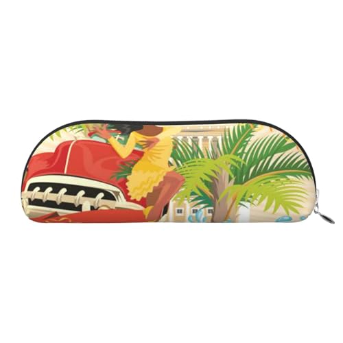 Smiling Lady On Classic Car Palms Leder halbrunde Aufbewahrungstasche – Stilvolle und funktionale Bleistifttasche, Aufbewahrungstasche, Make-up-Tasche, Mehrzweck-Organizer, Tasche, vielseitige von JONGYA