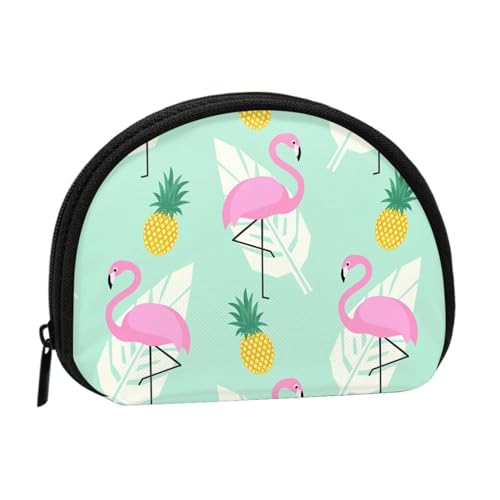 Tragbare Mini-Aufbewahrungstasche für Kleingeld, Motiv: Flamingo-Ananas, bedruckt mit rosa Muscheln, langlebig und tragbar von JONGYA