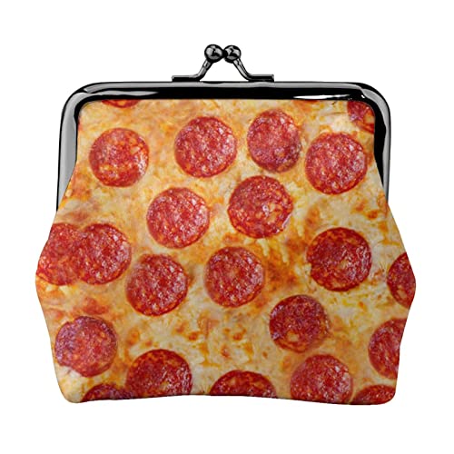 Weihnachtsmann Wichtel Damen Leder Kiss Lock Münzbörse - Stilvolle und kompakte Münzbörse für den täglichen Gebrauch, 3D Pizza Pepperoni, Einheitsgröße, Münztasche von JONGYA