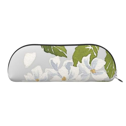 Weiße Blume und grüne Blätter, halbrunde Aufbewahrungstasche, stilvolles und funktionales Federmäppchen, Aufbewahrungstasche, Make-up-Tasche, Mehrzweck-Organizer-Tasche, vielseitige Make-up-Tasche, von JONGYA