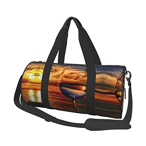 Zylindrische Freizeit-Gepäcktasche mit Weihnachtsmann-Motiv, leicht, langlebig und einfach zu tragen, Weinglas Sunset, Einheitsgröße von JONGYA