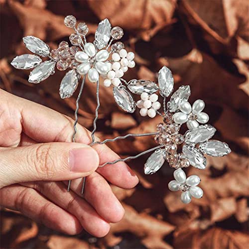 JONKY Braut-Haarnadeln mit Strasssteinen, silberfarbene Perlen, Haarschmuck, Blume, Brautschmuck, Kristall, Hochzeits-Kopfschmuck für Damen und Mädchen (2 Stück) von JONKY