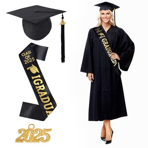 JONRRYIN Abschluss Talar Doktorhut und Quaste, 2025 Graduation Robe Set, Akademischer Talar für Hochschule Bachelor Abschlussfeier, Bachelor Abschluss Geschenk für Herren Damen, Abschluss Hut von JONRRYIN