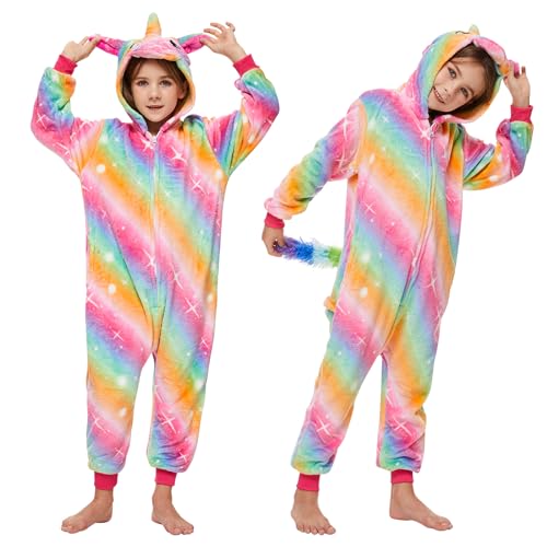 JONRRYIN Kostüm Kinder Pyjama, Kostüm Onesie Jumpsuit mit Kapuze, Kinder Einhorn Onesie, Mädchen Jumpsuit Overall Onesie Schlafanzug, Tier Schlafoverall Kuschelig Cosplay Karneval Party Halloween von JONRRYIN