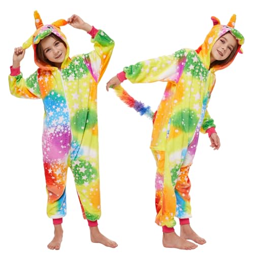 JONRRYIN Kostüm Kinder Pyjama, Kostüm Onesie Jumpsuit mit Kapuze, Kinder Einhorn Onesie, Mädchen Jumpsuit Overall Onesie Schlafanzug, Tier Schlafoverall Kuschelig Cosplay Karneval Party Halloween von JONRRYIN