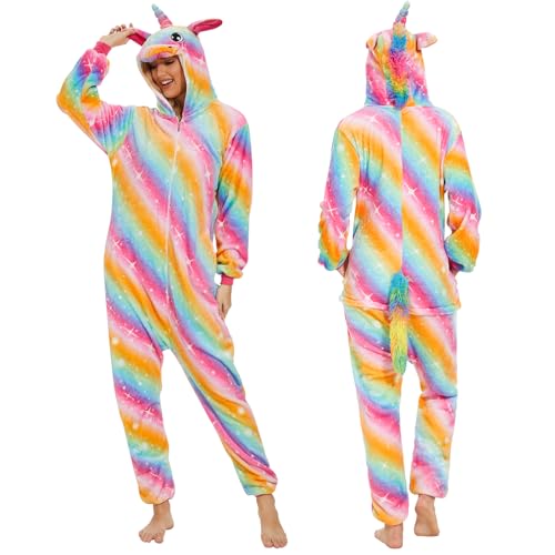 JONRRYIN Unisex Pyjama Jumpsuit, Costume Onesie Pyjamas Erwachsene, Pyjama Tier Kostüm Einhorn Damen Mädchen Männer Herren, Animal Outfit Pyjamas, Schlafanzug Flanell Karneval Tierkostüm Erwachsene von JONRRYIN