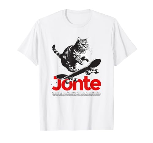 JONTE - Schöner Jungen Name mit Katze & Skateboard T-Shirt von JONTE Sohn Enkel Geburtstag Geschenkideen