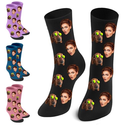 JONZIN Personalisierte Foto Socken, Socken Mit Gesicht Personalisiert, Personalisiert Geschenke Für Freunde, Familie, Paare (Face+Pet) von JONZIN