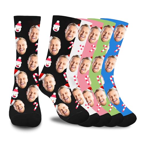 JONZIN Personalisierte Socken mit Foto,Socken mit Gesicht,Socken Bedrucken Foto,Personalisierte Gescenke Socken für Freuen,Männer,Weihnachten,Geburtstagsgeschenk(Face&snowman) von JONZIN