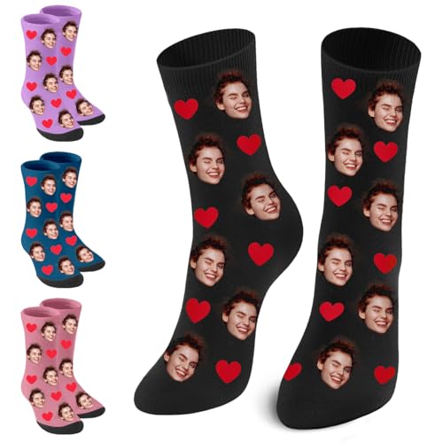 JONZIN Socken Mit Gesicht Personalisiert, Personalisierte Socken Mit Foto, Geschenke Personalisiert für Familie Freunde Liebste (DE/NL/SE/PL, Alphanumerisch, Einheitsgröße, Regular, Regular, Heart) von JONZIN