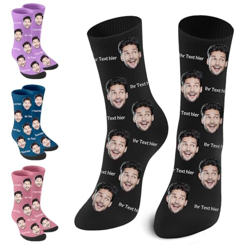 Socken Mit Gesicht Personalisiert, Personalisierte Socken Mit Foto, Geschenke Personalisiert für Familie Freunde Liebste (DE/NL/SE/PL, Alphanumerisch, Einheitsgröße, Regular, Regular, Text+Gesicht) von JONZIN